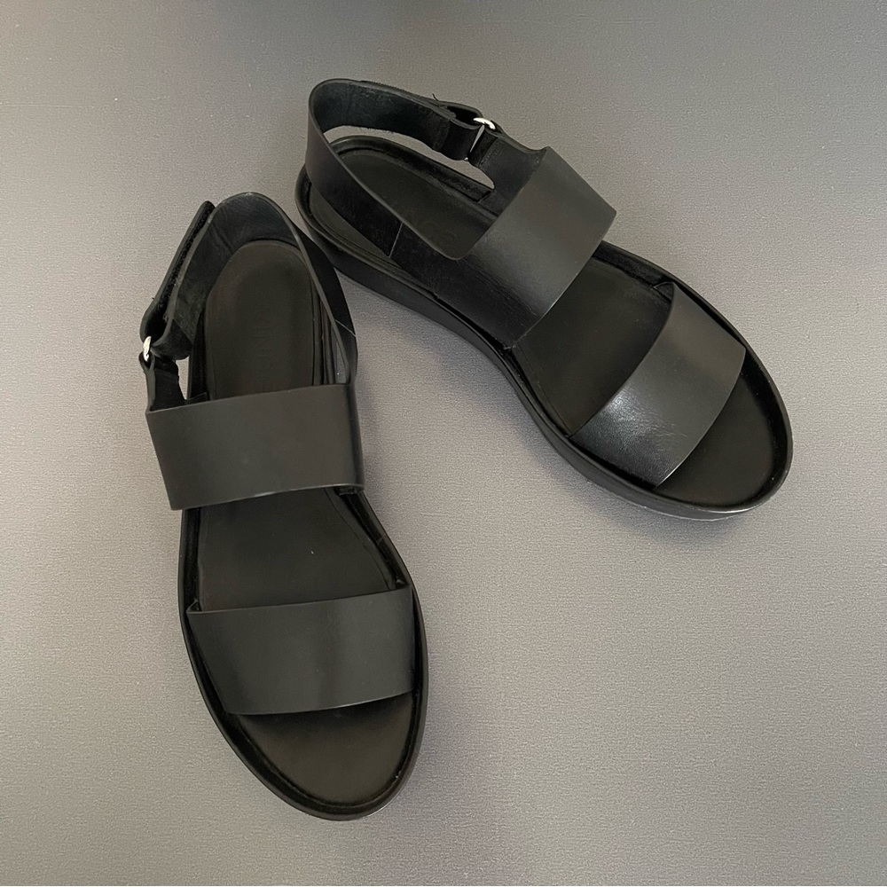 Vince Black Leather Double-Strap Slingback Sandals